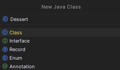 New Java Class Popup